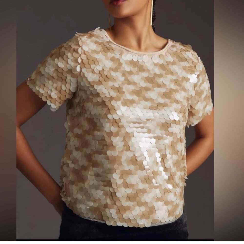 Eva Franco Anthropologie Taupe Sequin Tee Medium